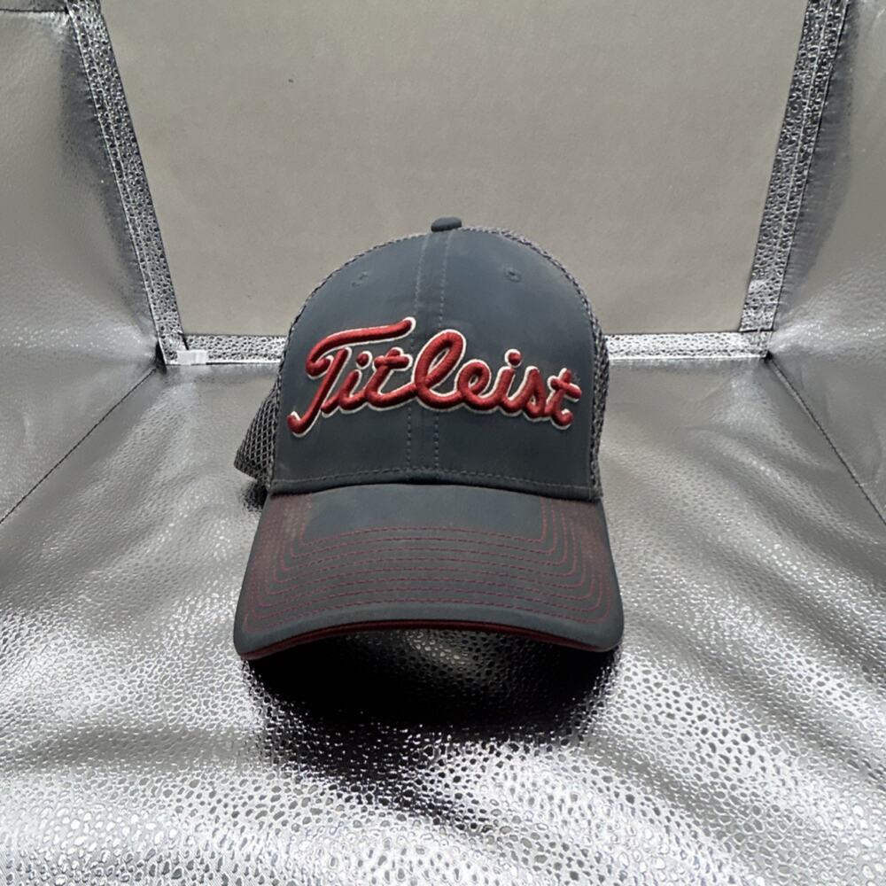 Titleist Gray Red Mesh Adjustable Golf Hat with Embroidered Logo